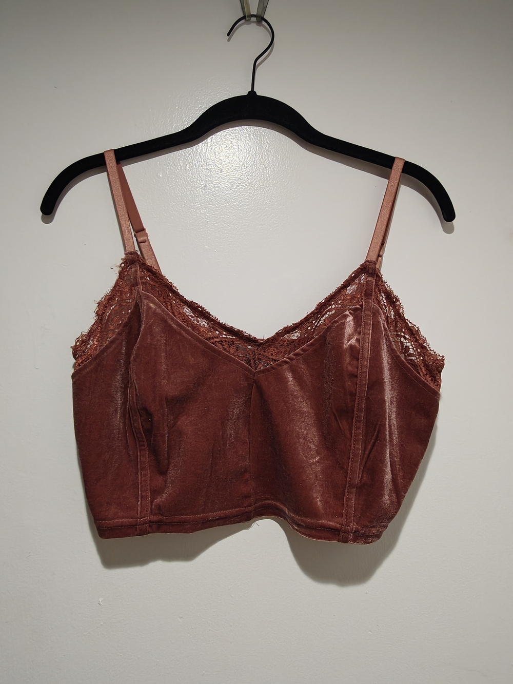 Story On Dusty Rose Velvet Lace Crop Top (L)